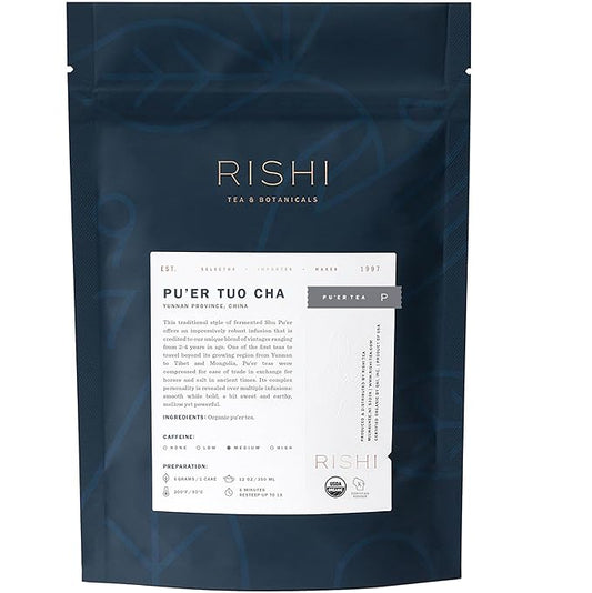 Rishi Tea Ancient Pu'er Tuo Cha Herbal Tea - Organic Direct Trade Loose Leaf, Medium Caffeine Aged Ripe Pu-erh for Digestion Support - 16 Ounces, 60+ Servings