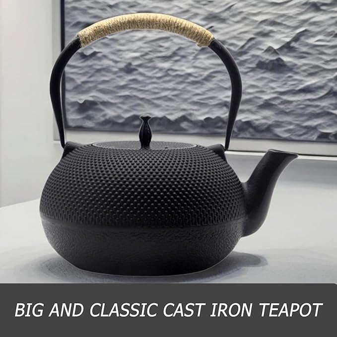 Big Cast Iron Teapot, Japanese Tetsubin Tea Kettle for Stovetop Safe, Cast Iron Tea Pot with Stainless Steel Infuser for Loose Tea and Enameled