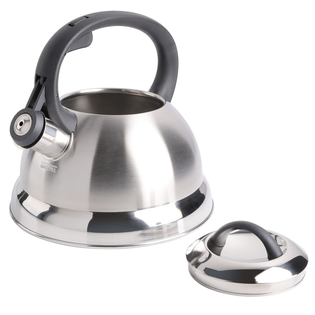 Mr. Coffee Flintshire 1.75-Quart Stainless Steel Whistling Tea Kettle – Brushed Satin Finish Stove-Top Kettle for Boiling
