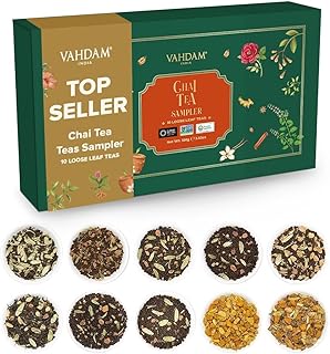 VAHDAM, Assorted Loose Leaf Chai Tea Sampler (10 Flavors, 50+ Servings) | Indian Exotic Masala Chai Tea Blends | Resealable Ziplock Pouch | Vacuum Sealed For Freshness