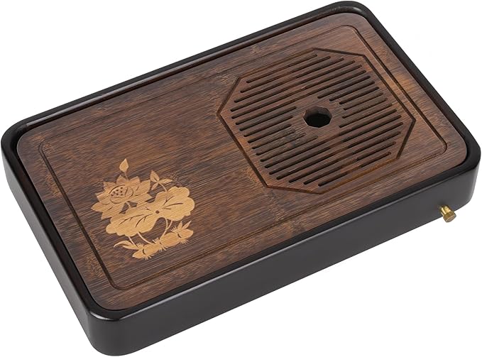 Ufine 15 Inch Bamboo Gongfu Tea Tray With Water Storage Drainage - Chinese Kung Fu Serving Tray Table Box Gift Set