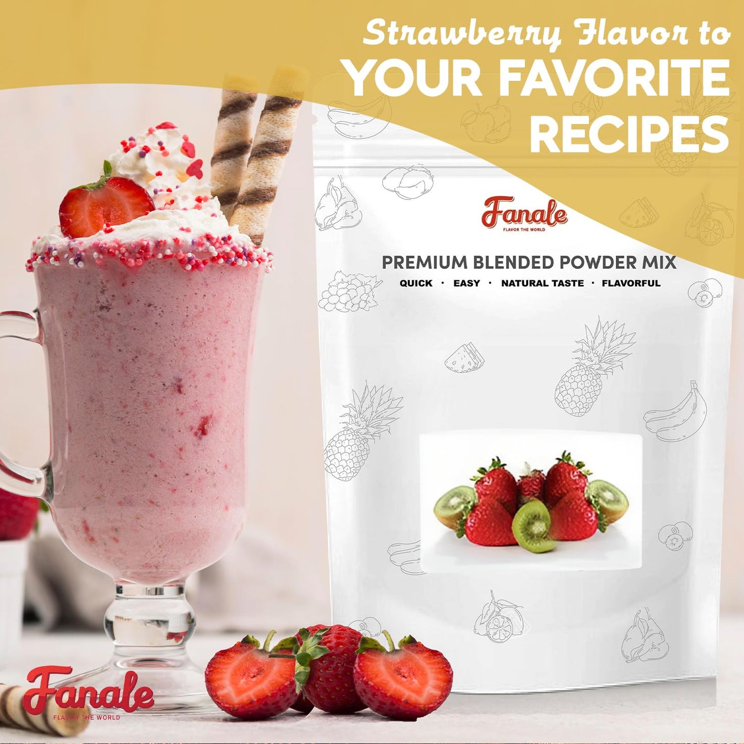 Fanale Strawberry Milk Tea Powder, Instant Flavoring Powder, 2.2lbs Pk-1 | Instant Flavoring Mix Perfect for Boba Milk Tea, Smoothies, Baking &amp; Desserts. Rich &amp; Creamy Beverage Powder, Easy to Prep