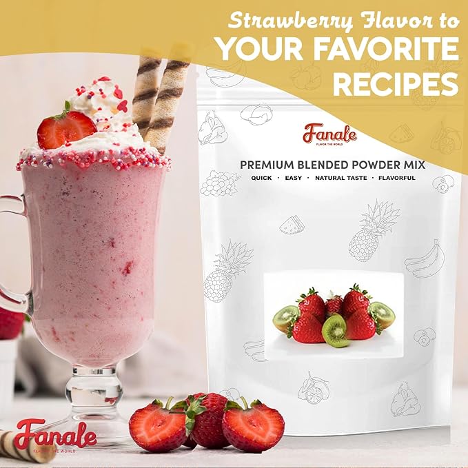 Fanale Premium Strawberry Bubble Tea Flavoring Powder, Perfect for Baking, Smoothies, Desserts and Drinks