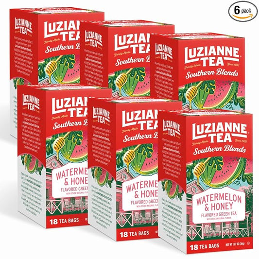 Luzianne Southern Blends Watermelon & Honey Flavored Herbal Tea Bags, 18ct Box (Pack of 6)