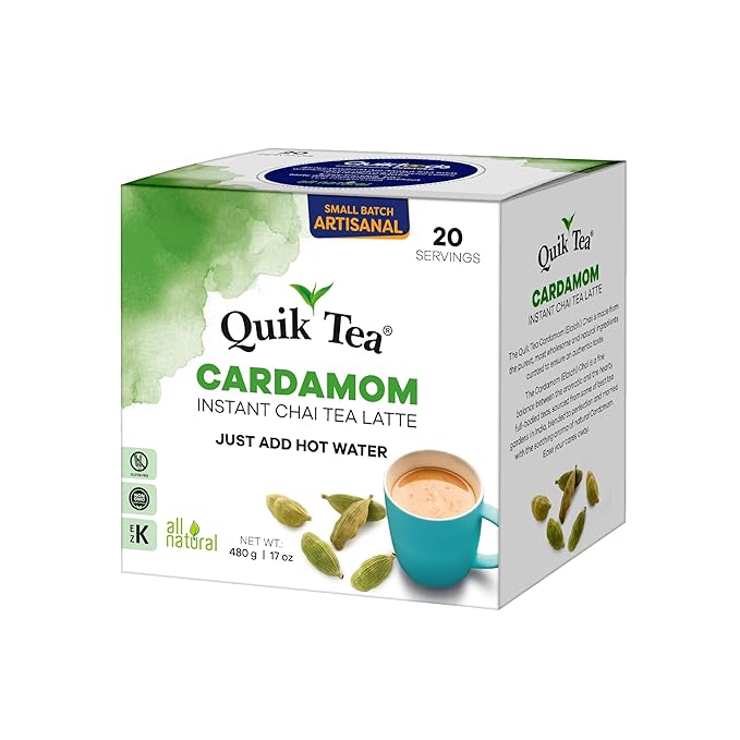 QuikTea Cardamom Chai Tea Latte – 20 Count, Bold Cardamom Flavor, No Preservatives – Just Add Hot Water