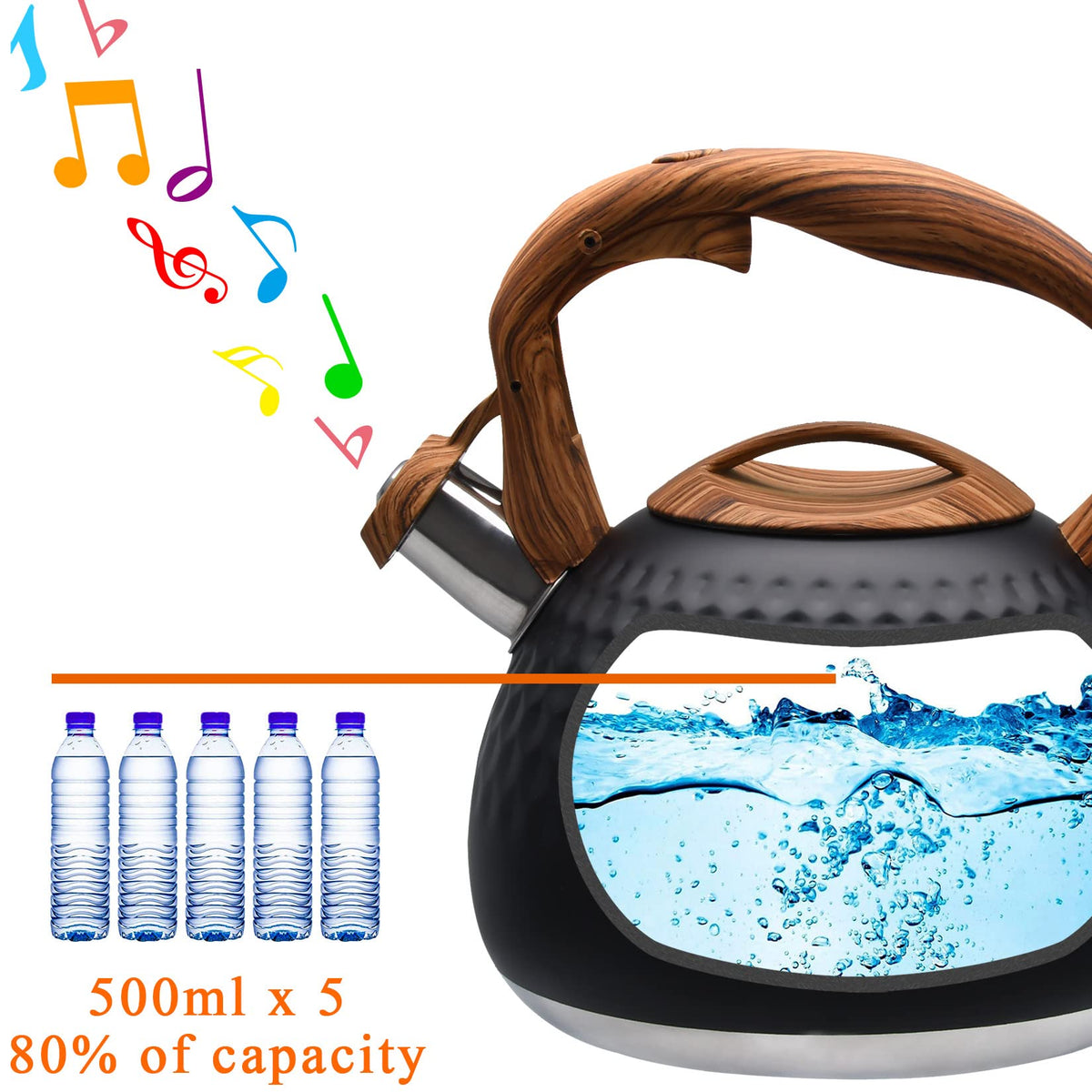 GGC Whistling Tea Kettle for Stove Top, 3.2QT/3L Stainless Steel Tea Kettle