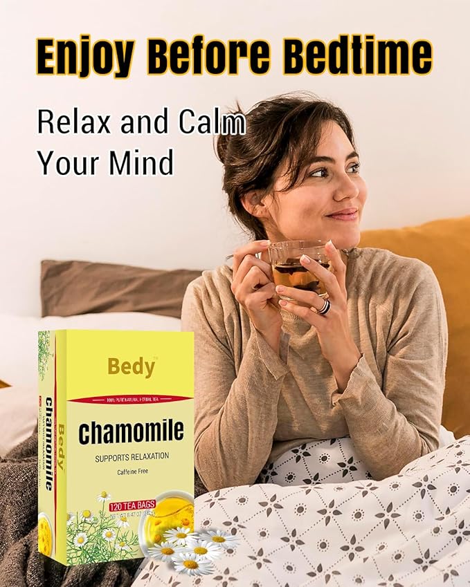 Bedy Chamomile Tea Relaxing & Calming, 120 Teabags Individually Wrapped Herbal Tea, Non-GMO, Caffeine Free