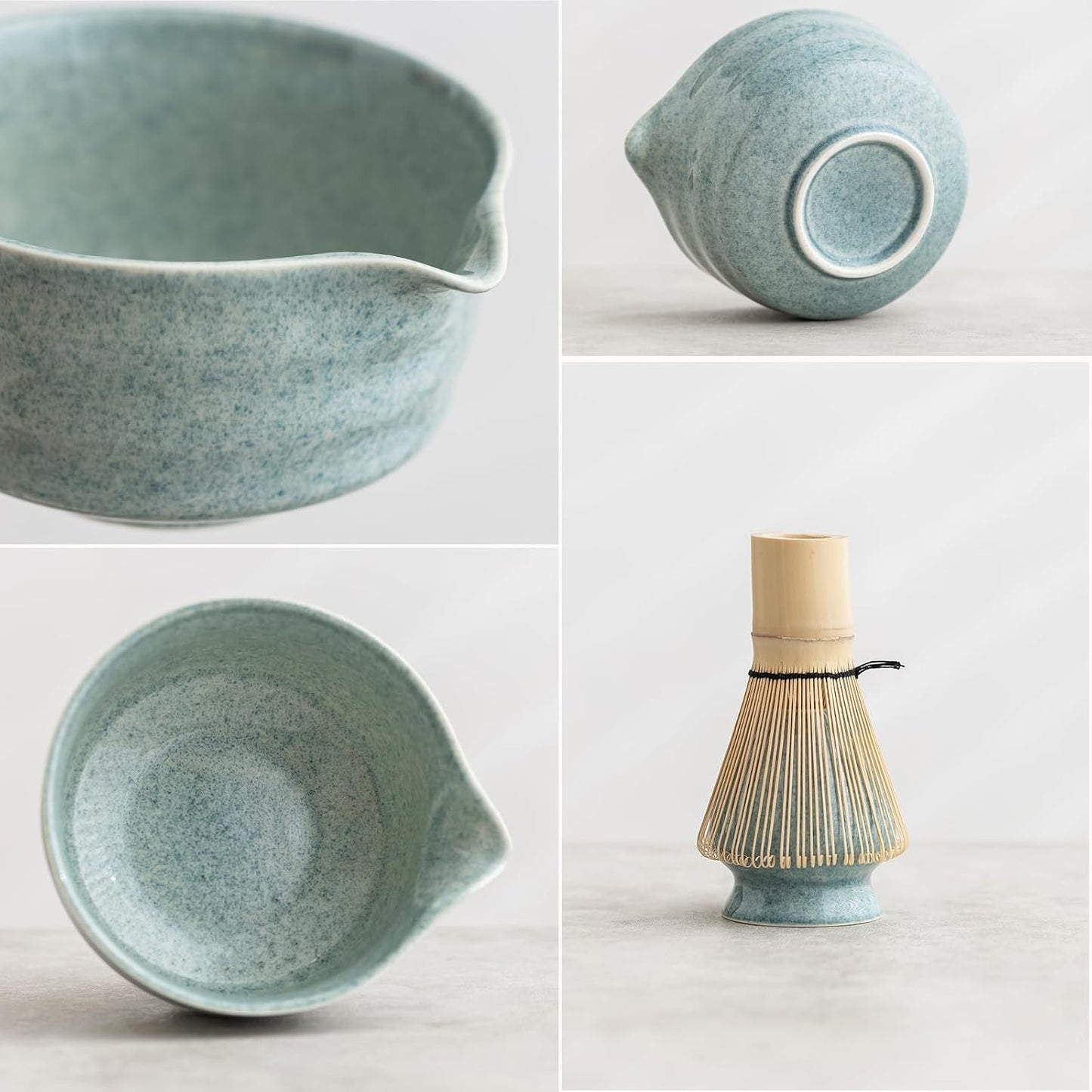 Ochcahser Matcha Set, Matcha Whisk Set Includes 17 oz Matcha Bowl | Matcha Holder, Bamboo Matcha Whisk and Scoop, Sifter, 5 Pce Mottled Blue Glaze Ceramic Matcha Kit for Tea Lovers.