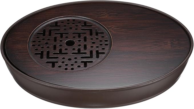 HARFINGTON Bamboo Chinese Gong Fu Tea Tray 11" Oval Classic Tea Tray Bamboo Tea Table Furniture Vintage Tea with Water Storage Box for Drinking Tea Brown