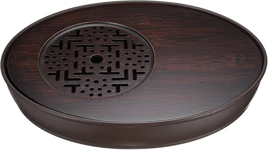 HARFINGTON Bamboo Chinese Gong Fu Tea Tray 11" Oval Classic Tea Tray Bamboo Tea Table Furniture Vintage Tea with Water Storage Box for Drinking Tea Brown