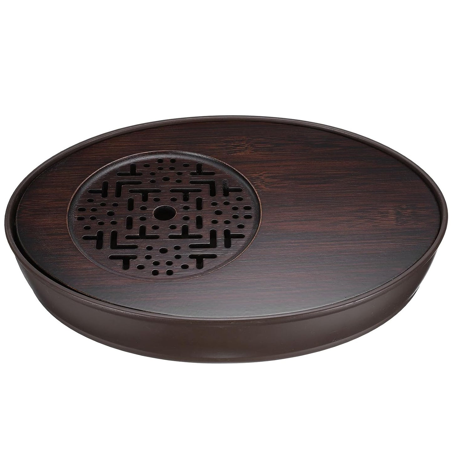 Harfington Bamboo Chinese Gong Fu Tea Tray 11" Oval Classic Tea Tray Bamboo Tea Table Furniture Vintage Tea with Water Storage Box for Drinking Tea