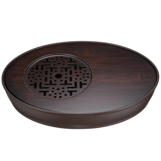 Harfington Bamboo Chinese Gong Fu Tea Tray 11" Oval Classic Tea Tray Bamboo Tea Table Furniture Vintage Tea with Water Storage Box for Drinking Tea