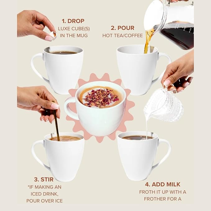 Tea Latte Sampler Kit by Teaspressa – 4 Signature Organic Tea Blends + 4 Luxe Sugar Cubes – Make at Home - Manhattan Black, Earl Grey, Green & Rooibos Tea – Salted Caramel, Vanilla, London Fog & Rose Gourmet Sugar Cubes – Gift Set - Vegan & Gluten-Free