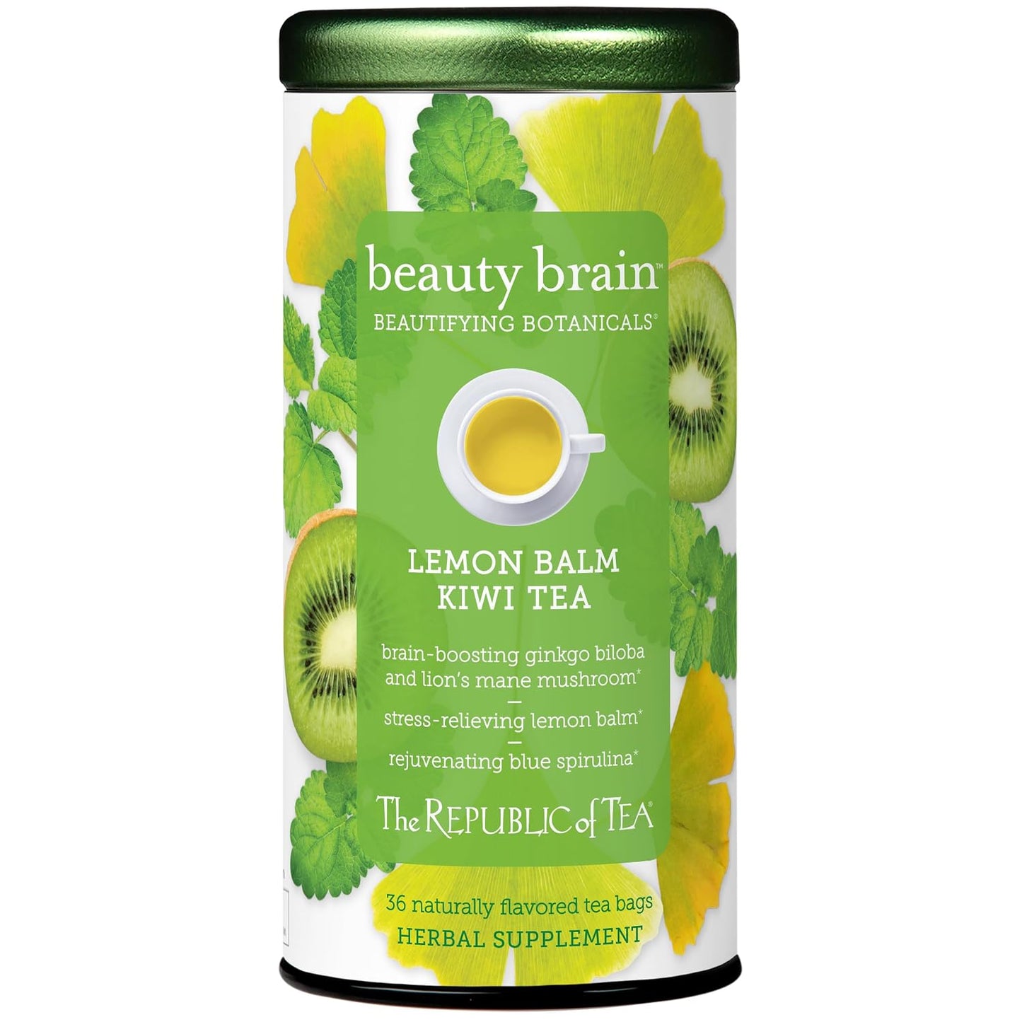The Republic of Tea Beautifying Botanicals Beauty Brain Herbal Tea, 36 Ct | Caffeine Free. Suitable for day or evening s