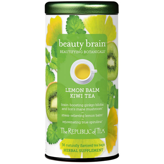 The Republic of Tea Beautifying Botanicals Beauty Brain Herbal Tea, 36 Ct | Caffeine Free. Suitable for day or evening s