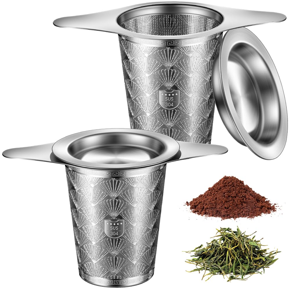 2Pack Extra Fine 18/8 Stainless Steel Tea Infuser BOMANSI BOMS Tea Strainer with Large Capacity & Perfect Size Double Handles