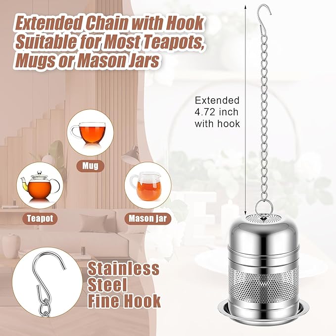 Umigy 4 Pcs Tea Infuser Strainers for Loose Tea with Scoop, Extra Fine Mesh Steeper 304 Stainless Steel Diffuser Leaf Holder with Extended Chain Hook