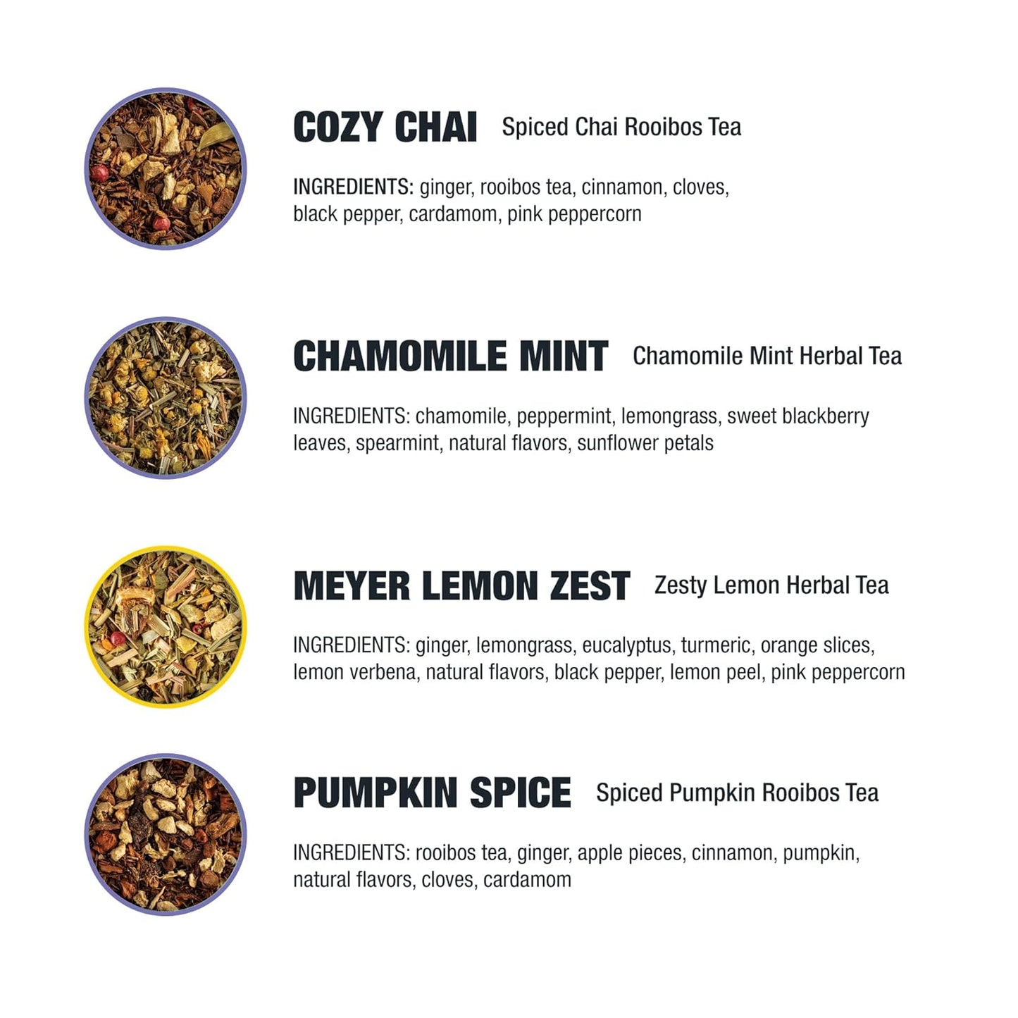 Tiesta Tea - 4 Autumnal Blends | Premium Loose Leaf Tea Blend | Non-Caffeinated Tea | Make Hot or Iced | Pouch of Pumpkin Spice, Cozy Chai, Chamomile Mint, Meyer Lemon Zest - Pack of 4