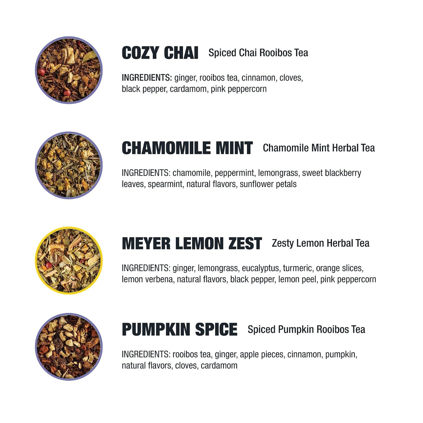 Tiesta Tea - 4 Autumnal Tea Blends, Loose Leaf, Premium Blend | Non-Caffeinated, Make Hot or Iced, Pouch of Pumpkin Spice, Cozy Chai, Chamomile Mint, Meyer Lemon Zest, Pack of 4