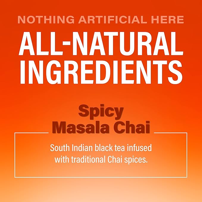 Zest Energy Black Tea - Spicy Masala Chai - High Caffeine Cardamom Ginger Tea with Cinnamon, Cloves & Vanilla Chai - Caffeinated Coffee Alternative - Natural, Non-GMO & Keto - 15Ct Box - 150mg Caf
