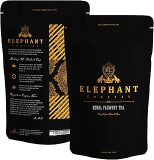 Flowery Ceylon Black Tea | 200g | Delicious High Elevation Nuwera Eliya Tea | Tasty Floral Aroma | Best Plain Without Sugar | English Breakfast | 100 Cups Aromatic Golden Liquor | Elephant Chateau