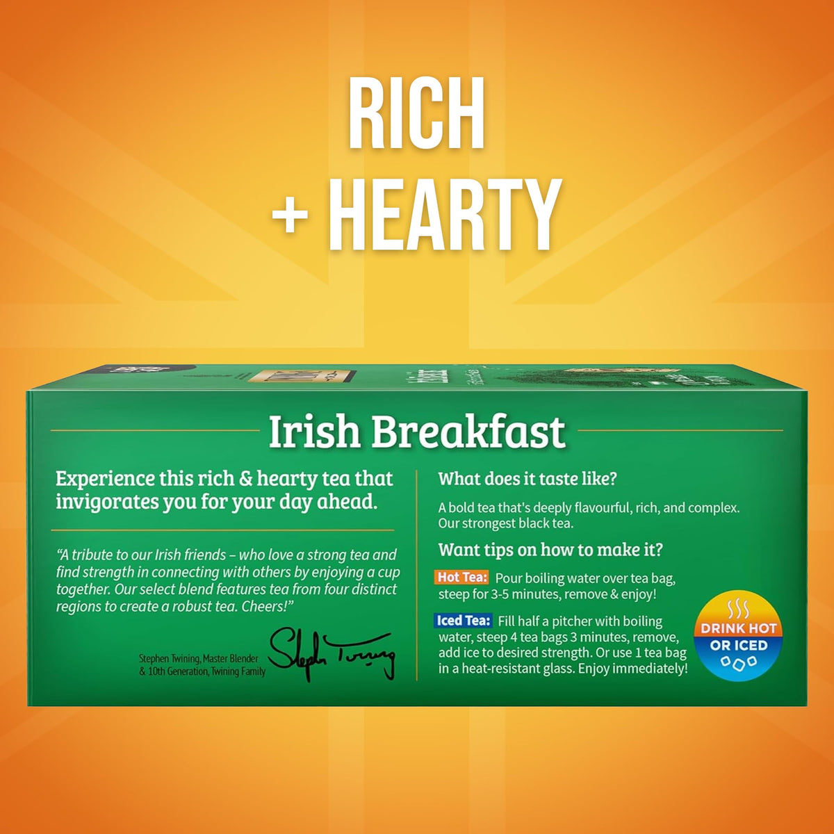 Twinings Irish Breakfast Black Tea Individually Wrapped Bags, 100 Count (Pack of 1), Flavourful, Bold, and Robust, Caffe