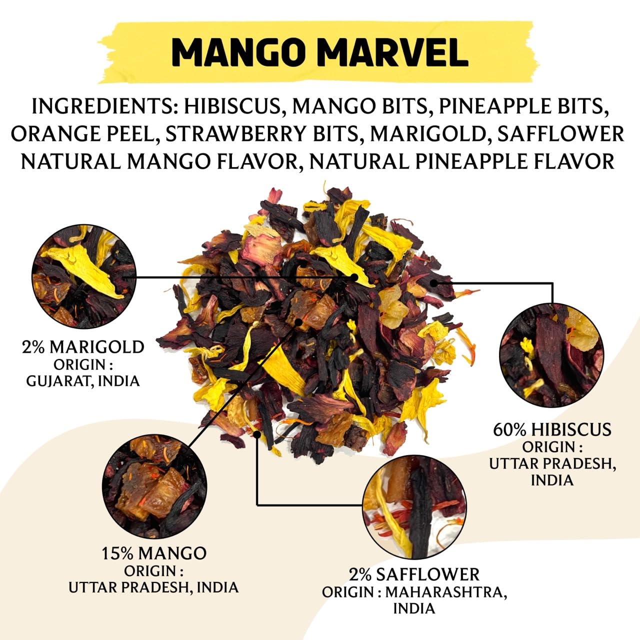 BREWIX, Mango Marvel Herbal Loose Leaf Tea (50+ Cups, 3.53oz/100g) | Caffeine-Free Fruit Tea with Hibiscus, Mango, Pineapple &amp; Strawberry | Antioxidant-Rich Tropical Tea, Hot or Iced, Resealable