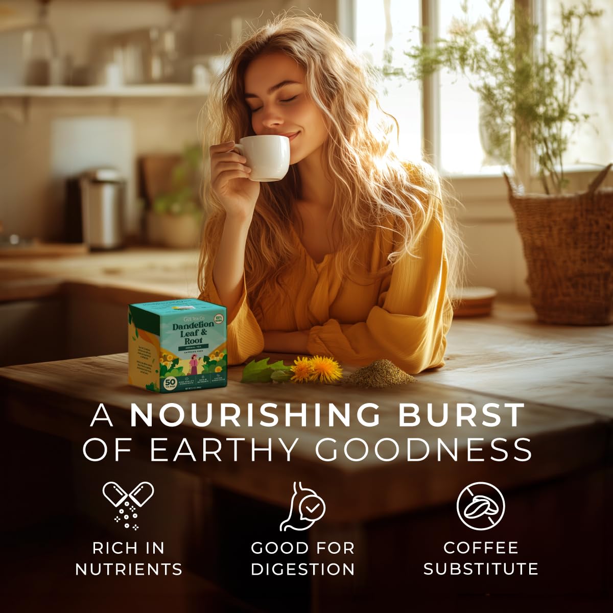 Dandelion Leaf Root Tea Bags 50 Count-100% Natural Caffeine Free Herbal Tea | Dandelion Herbal Tea For Liver, Gut &amp; Digestion, Full Spectrum Balance &amp; Vitality - Pure Ingredients, No Additives, Non-GMO