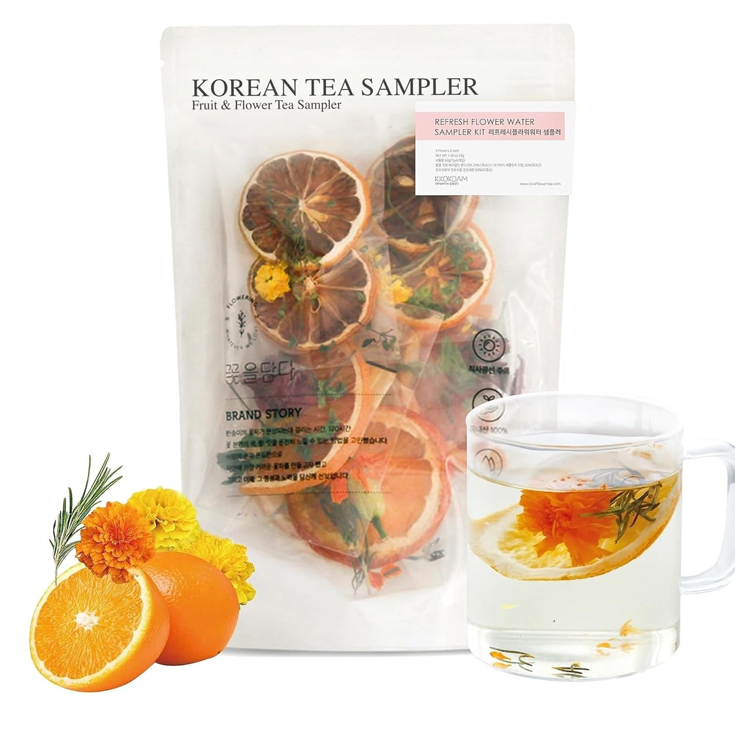 KKOKDAM Fruit &amp; Flower Loose Leaf Tea Sampler - Refresh Flower Water Sampler - Fancy Korean Tea Gift - Premium Loose Leaf Tea Sampler for Men &amp; Women - 3 Flavors, 2 each - 6 Count