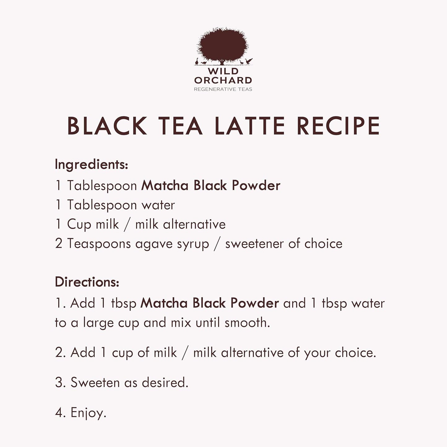 Wild Orchard Ayr Matcha Black from Jeju Island - Premium Tea - 100% Regenerative Organic Certified - Premium Grade Black Matcha Tea Powder Cultivated on Jeju Island in South Korea