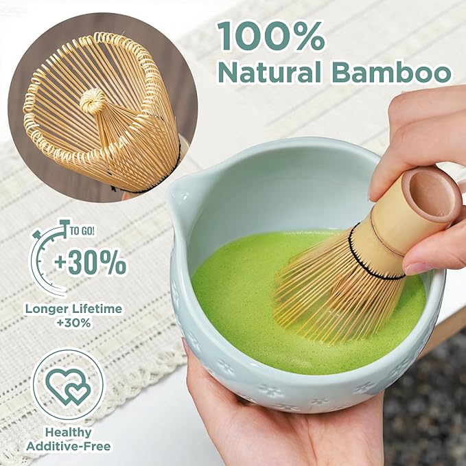 AANQQ Matcha Whisk Set: 7-PCS Matcha Set Whisk & Bowl Kit - 19OZ/560ml Ceramic Matcha Bowl with Spout - Matcha Starter Making Kit Ceremony Gift for Japanese Tea Lovers/Kitchen/Office (Blue)