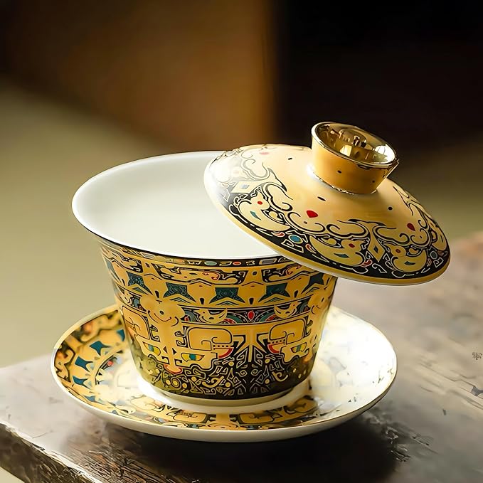 Traditional Chinese Tea Bowl Cover, Ceramic Kung Fu Tea Set, Tangka Bowl
