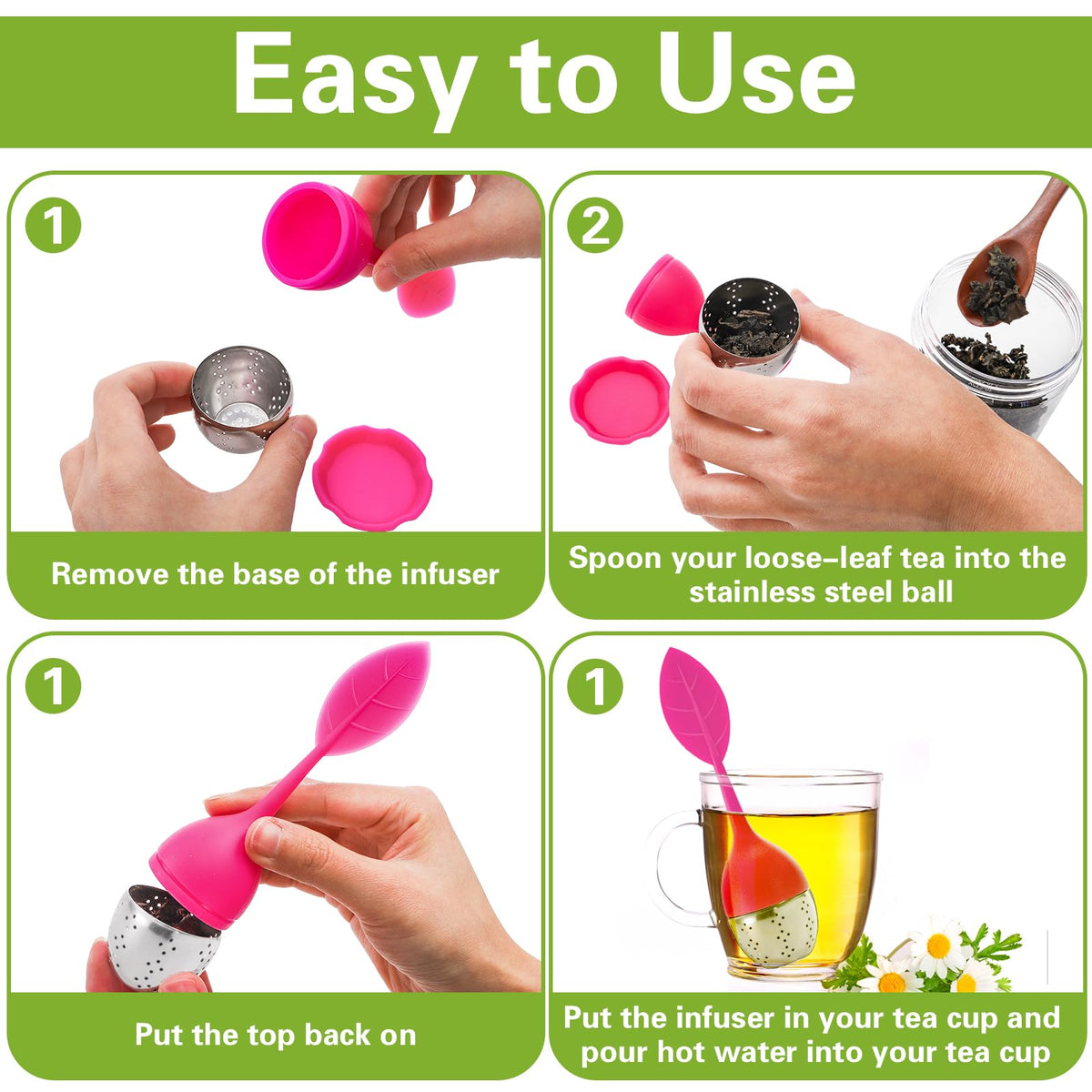 Bekith 7 Pack Silicone Tea Infuser, Cute Loose Leaf Tea Steeper, Fine Mesh Tea Strainer with Drip Tray, Stainless Steel Tea