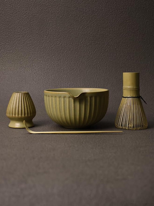 Artcome Matcha Bowl Set with Pouring Spout - Ceramic Matcha Bowl, Bamboo Whisk, Whisk Holder, Tea Scoop