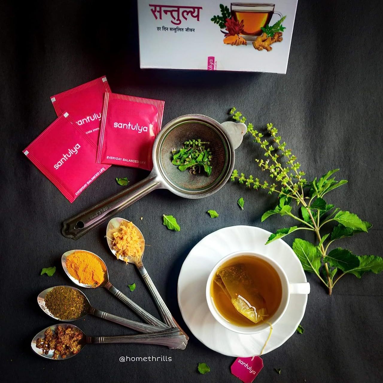 SANTULYA Herbal Tea (48 Tea Bags)(Pack of 1) | Turmeric + Tulsi + Moringa + Hibiscus + Ginger | Natural | Non-GMO | No Added Preservative | Every Day Balanced Life
