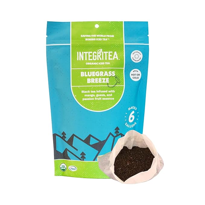 IntegriTEA Bluegrass Breeze Hot or Cold Brew Organic Black Tea Bags Infused with Guava Passion Fruit Mango- 6-Bags Unsweetened Tea Pack Makes 6 Gallons