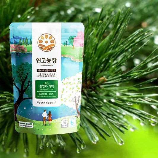 Sookwang Korean Roasted Pine Needle Tea Bags, Refreshing Herbal Drink for Hot or Iced Tea_25 Count (1g Each)