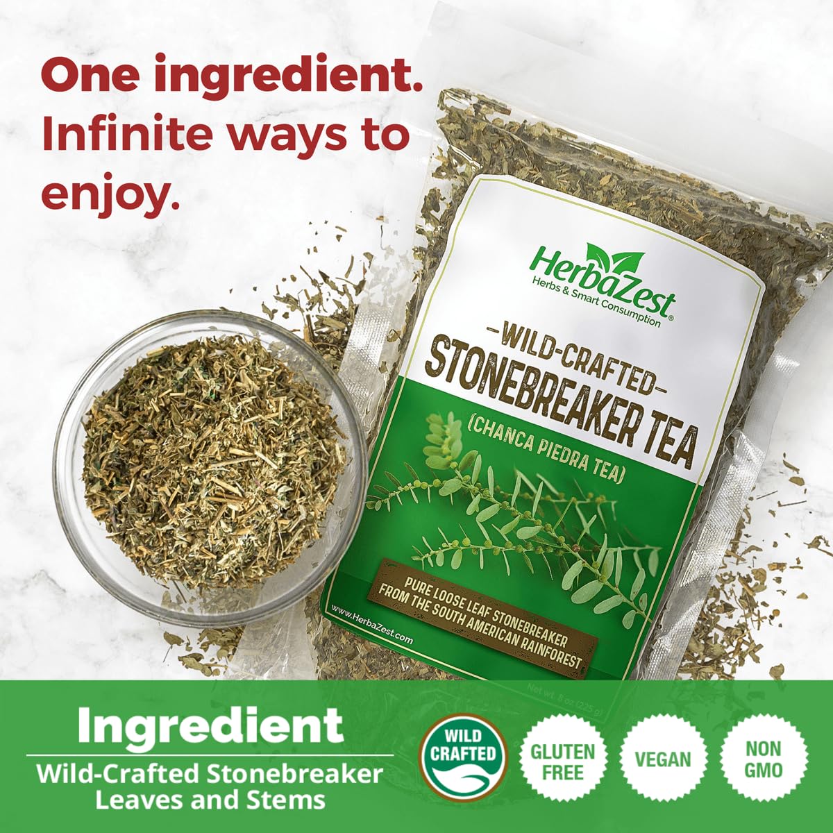 HerbaZest Stonebreaker Tea (Chanca Piedra), 8 oz – Caffeine-Free, 100% Pure