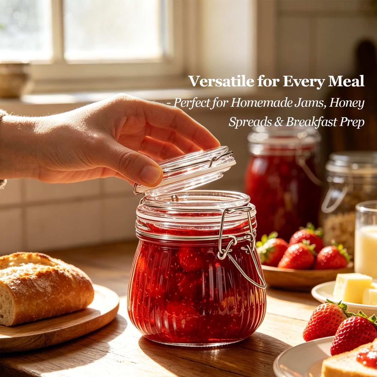 ComSaf Ribbed Glass Jars with Airtight Lids 17oz 6 Pack Wide Mouth Pickling | BPA-free food-grade glass, ribbed vintage texture, wide-mouth pickling, overnight oats, garnish &amp; small jars