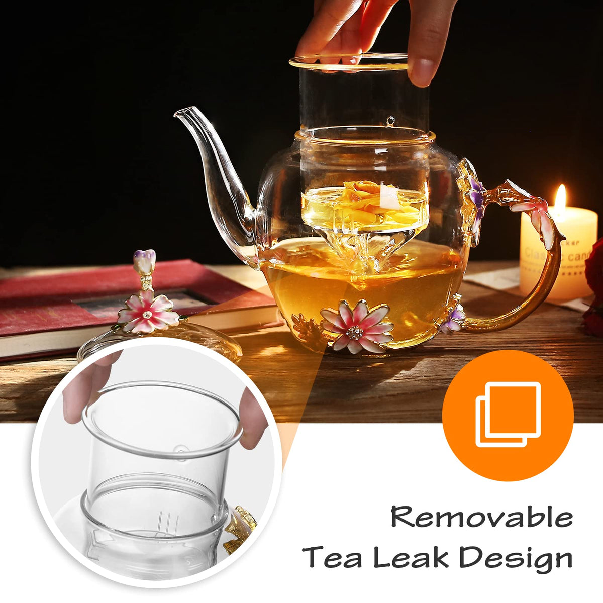 Luka Tech 35OZ Enamel Glass Flower Teapot Gifts For Women