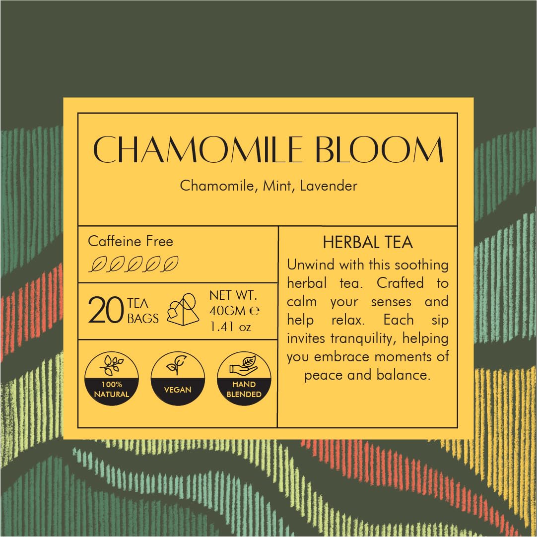 Celeste Chamomile Bloom Herbal Tea | Lavender Chamomile Tea with Mint | Caffeine Free Bedtime Tea | 20 Pyramid Tea Bags | Natural Ingredients