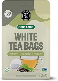 FGO Organic White Tea, 100 Count, Eco-Conscious Tea Bags, Resealable Bag, Packaging May Vary(Pack of 1)