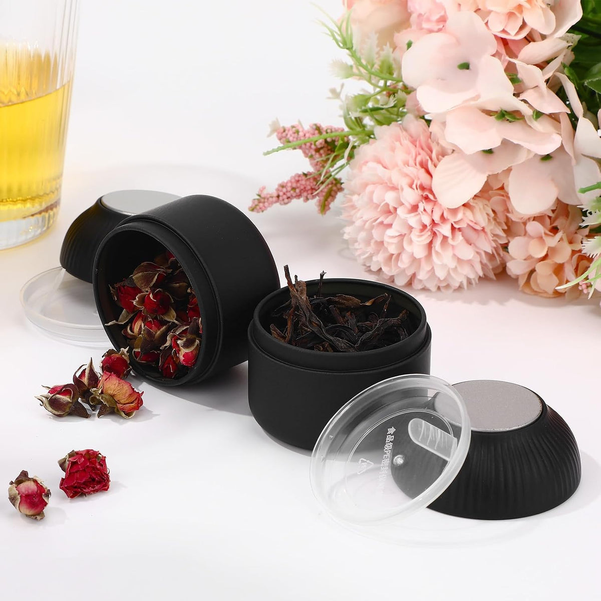20 Pcs Tea Tin Canister, Airtight Double Lids 2.5 Fl oz, Black