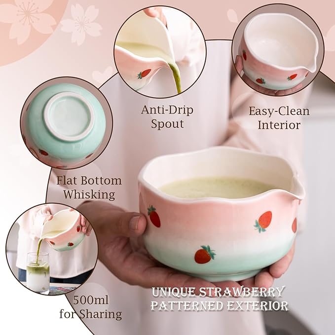 7 Pcs Matcha Whisk Set Elegant Petal Shaped Matcha Bowl Design, Ideal for Matcha Lover, Matcha Kit That Perfect for Home Gatherings And Social Sharing, Microwave And Dishwasher Safe