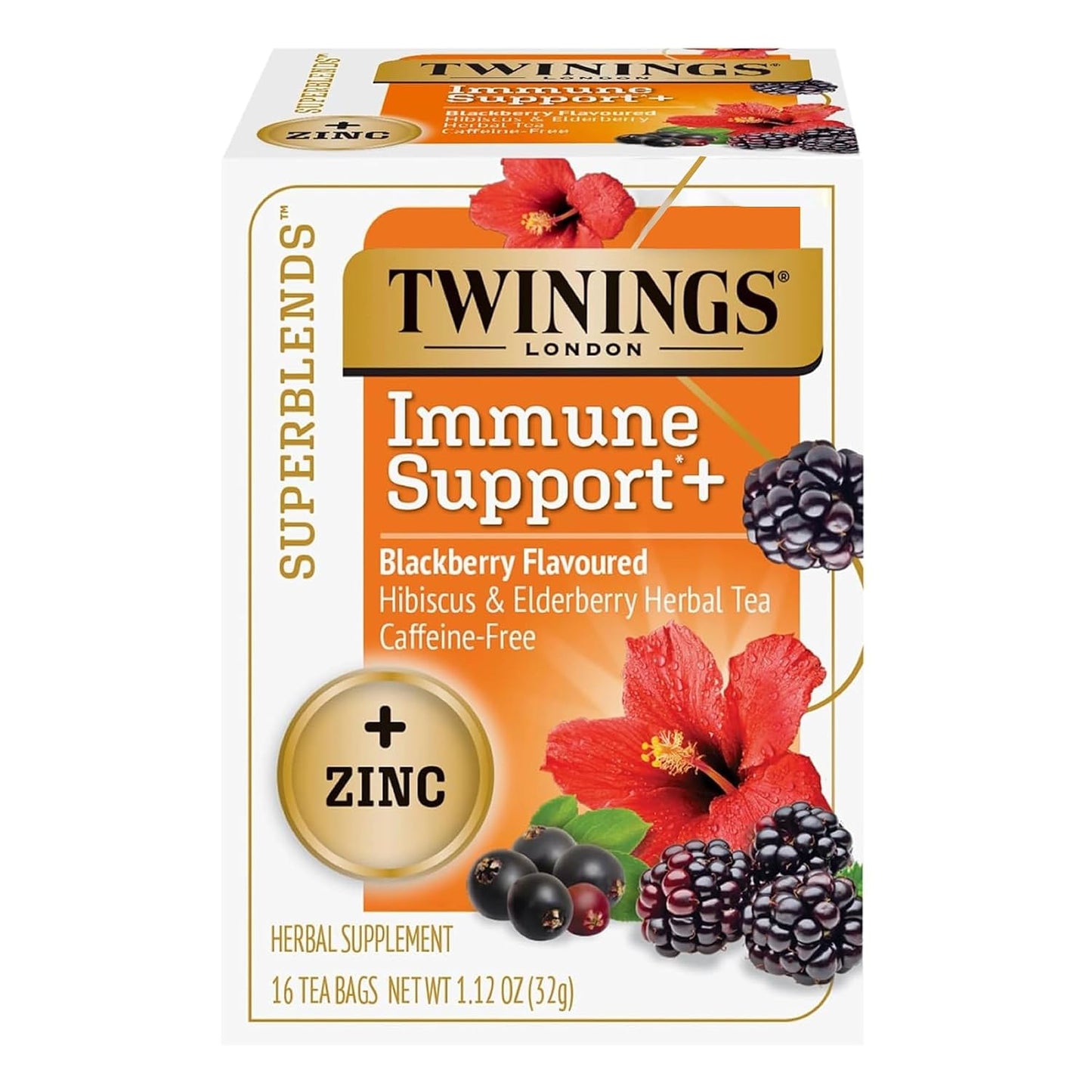 Twinings Immune Support+ Zinc Blackberry Herbal Tea Bags, 16 CT (1 Pack)