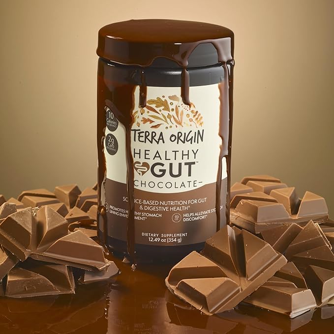 Terra Origin Healthy Gut Chocolate, 30-Servings with L-Glutamine, Zinc, Glucosamine, Slippery Elm Bark, Marshmallow Root and More!