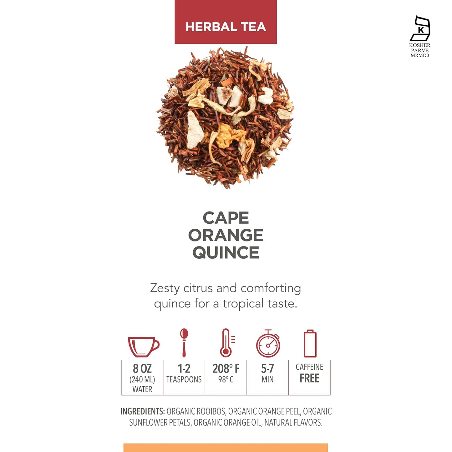 Teabloom Organic Herbal Tea, Cape Orange Quince Loose Leaf Tea, Zesty Citrus and Comforting Quince for a Tropical Rooibos - 3.53 oz/100 g Canister Makes 35-50 Cups