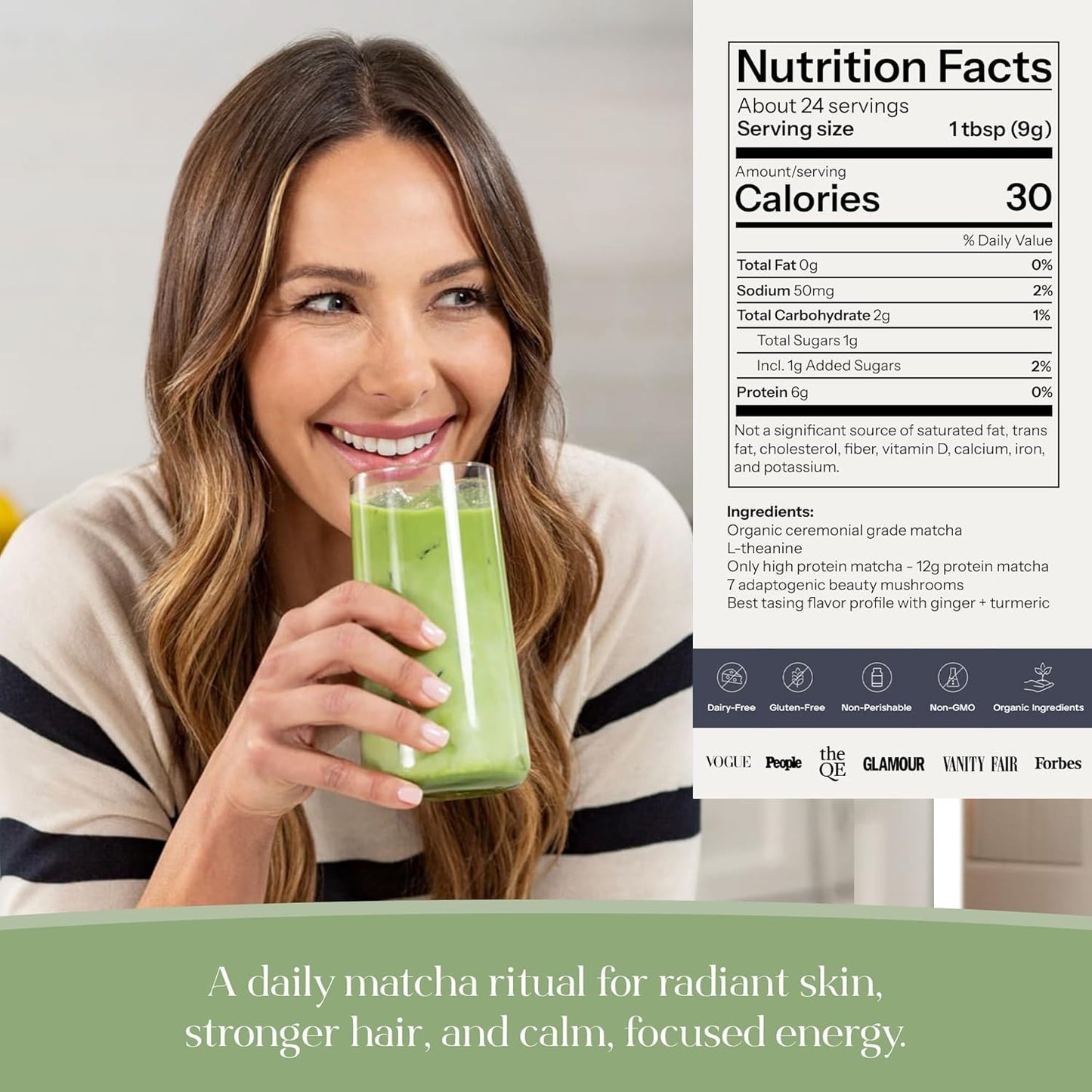 Kroma Beauty Matcha Latte Powder 17.75oz, 503g, 60 Servings – Ceremonial Grade Japanese Matcha Green Tea with Collagen, Ginger, Turmeric & Adaptogenic Mushrooms for Daily Wellness & Rituals