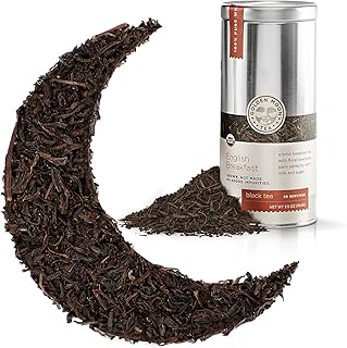 Golden Moon Tea Organic English Breakfast Black Tea - Loose Leaf, Non-GMO 4 Tea Blend - Travel Tin (30 Servings)