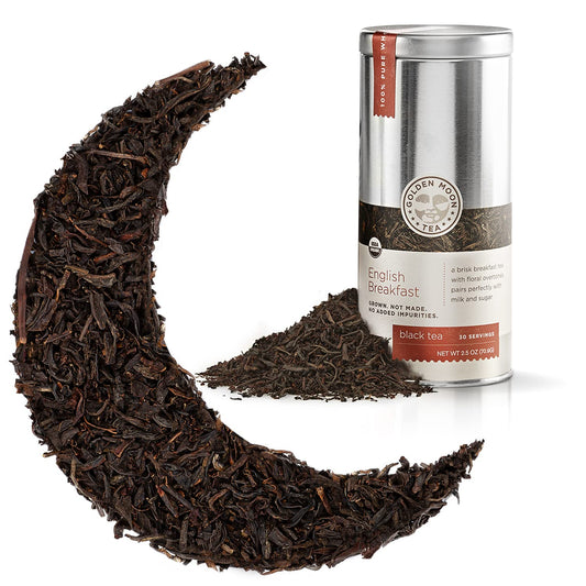 Golden Moon Tea Organic English Breakfast Black Tea - Loose Leaf, Non-GMO 4 Tea Blend - Travel Tin (30 Servings)
